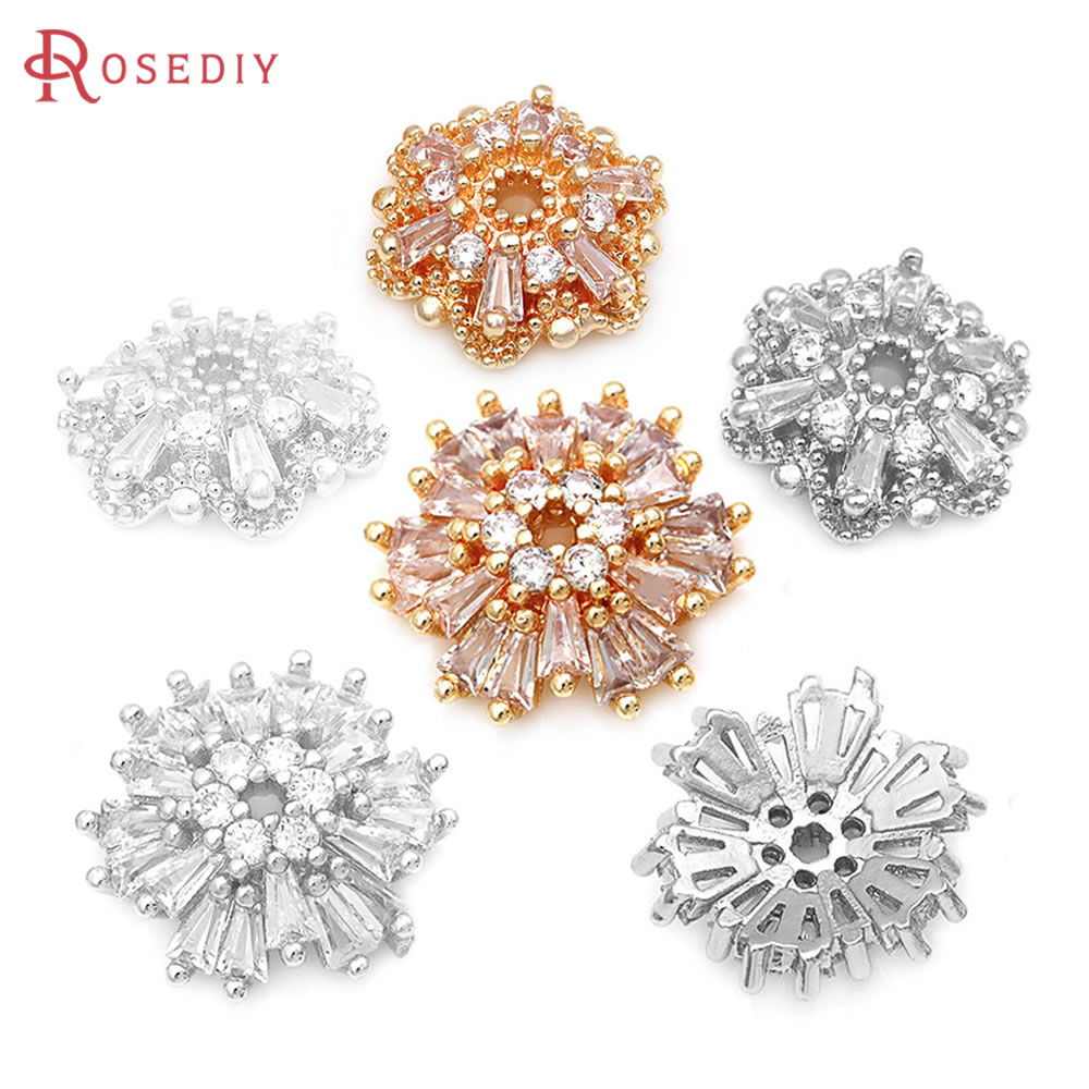 Bead Cap Flower - 18K Goldfarben Messing Zirkon Blumenperlen-Kappen Hochwertige