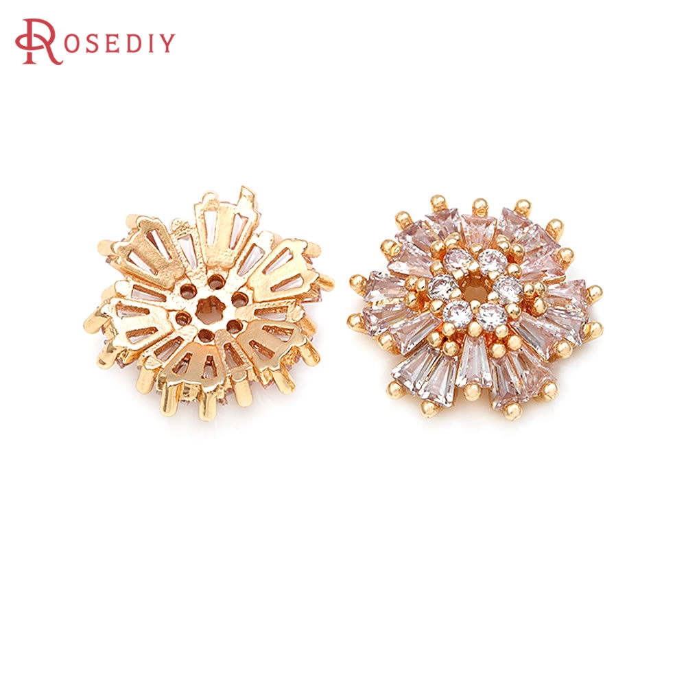 Bead Cap Flower - 18K Goldfarben Messing Zirkon Blumenperlen-Kappen Halskette