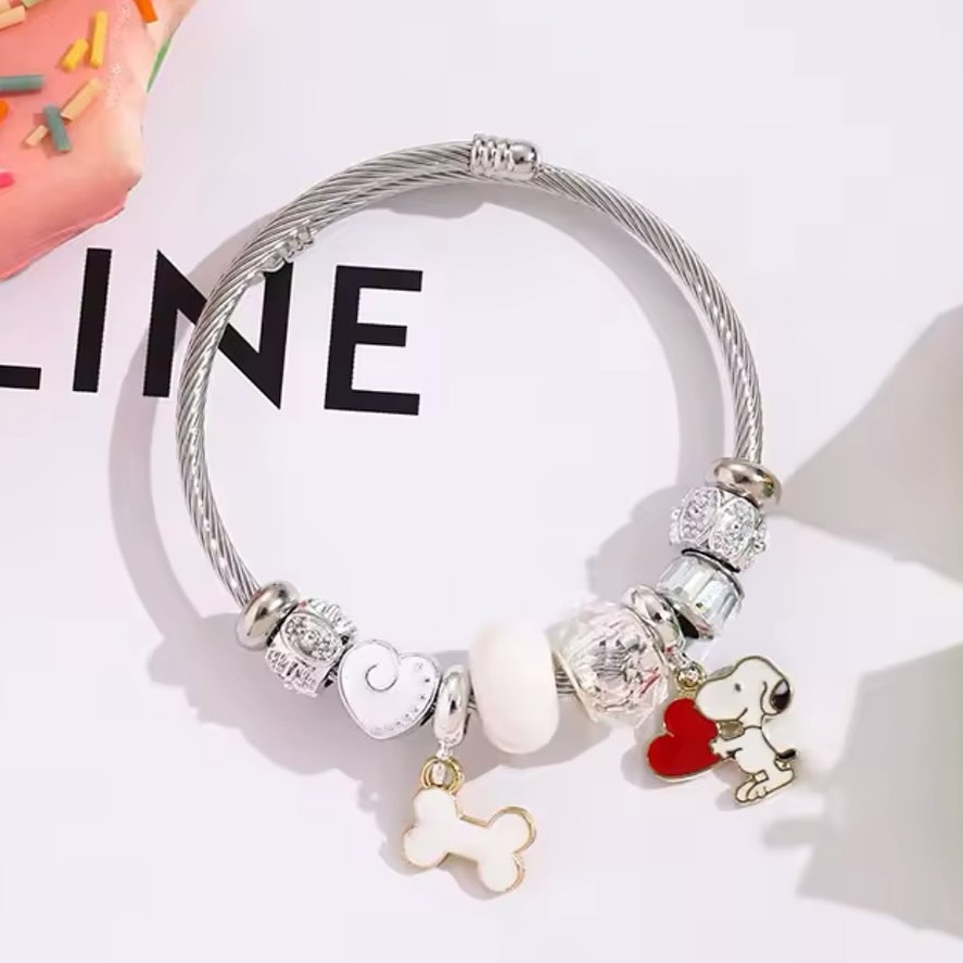 Jewelry Making Parts - Niedliches Cartoon Snoopy Knochen-Herz Perlenarmband Schmuck
