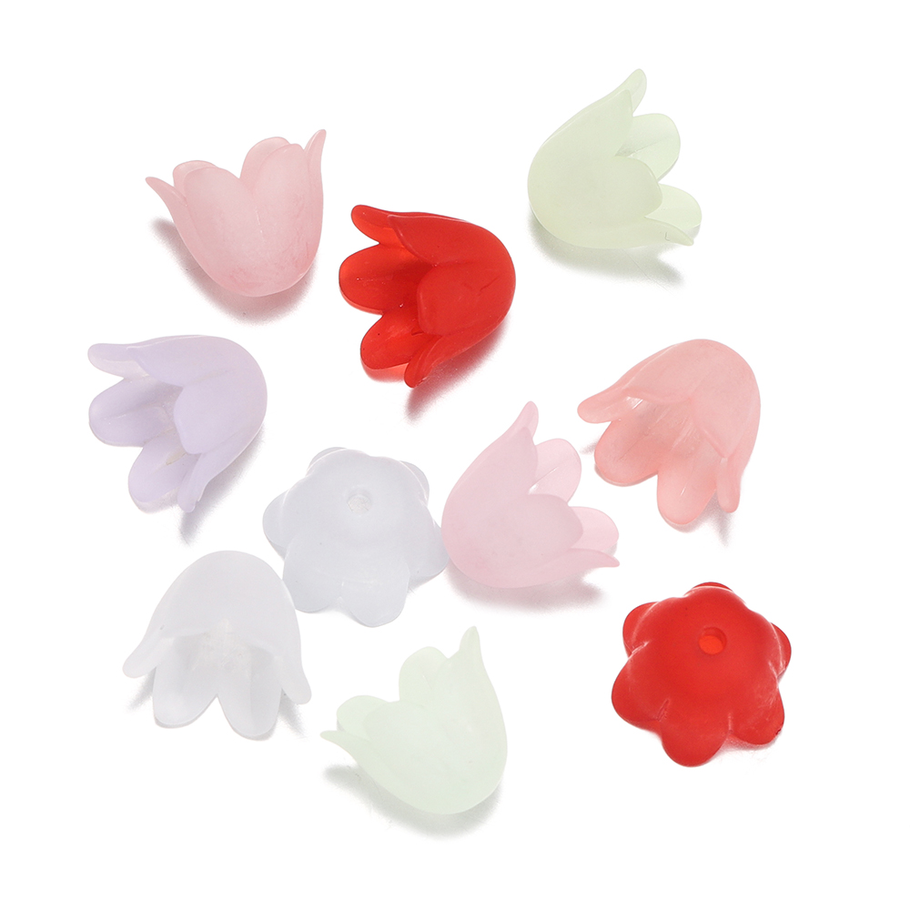 Bead Cap Flower - 50 Stück 8,5x11mm Bunte Glockenblumen-Perlenkappen Acryl-Blumen-Abstandhalter-Perlen